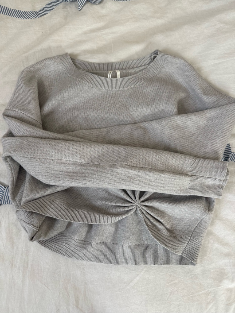 Anthropologie Light Gray Crewneck Sweater with Twist Hem